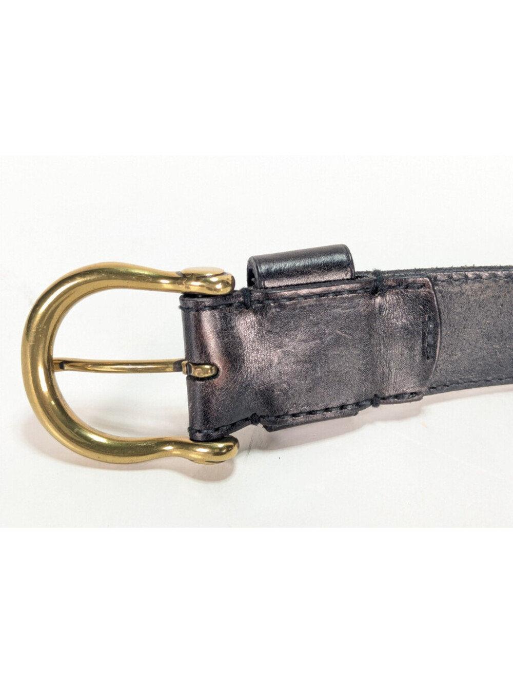 Lauren Ralph Lauren Equestrian Brass Buckle Oval Logo Plaque Black Leather Belt - Picture 6 of 10